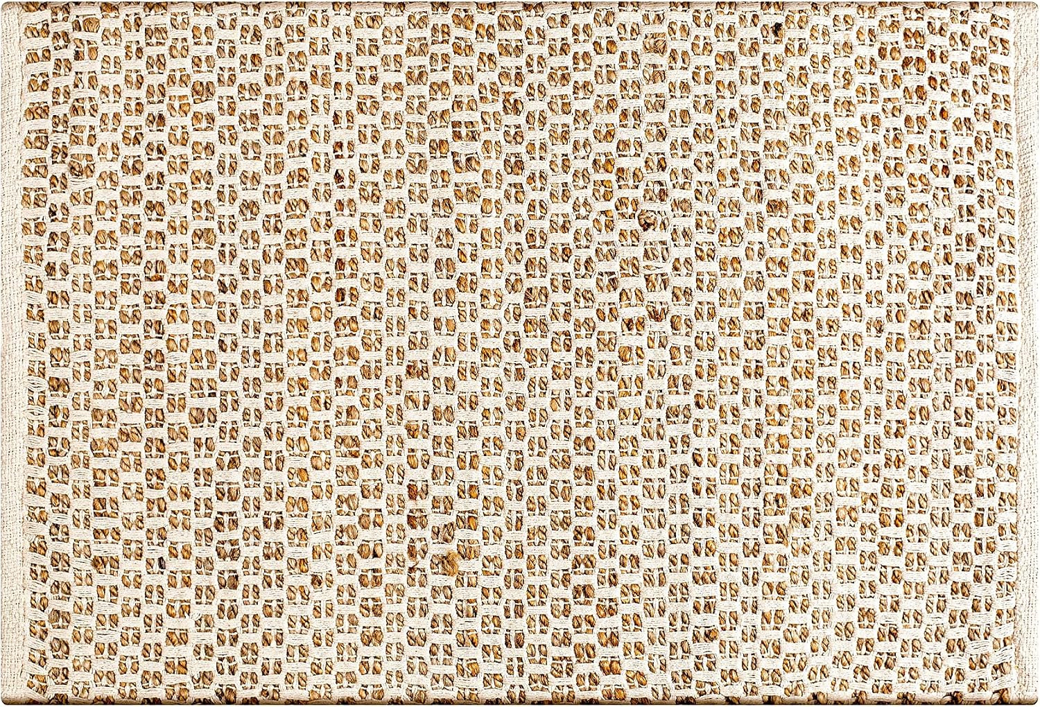 Jute Cotton Rug 24X36 Inches Natural White, Handwoven Small Farmhouse Honeycomb