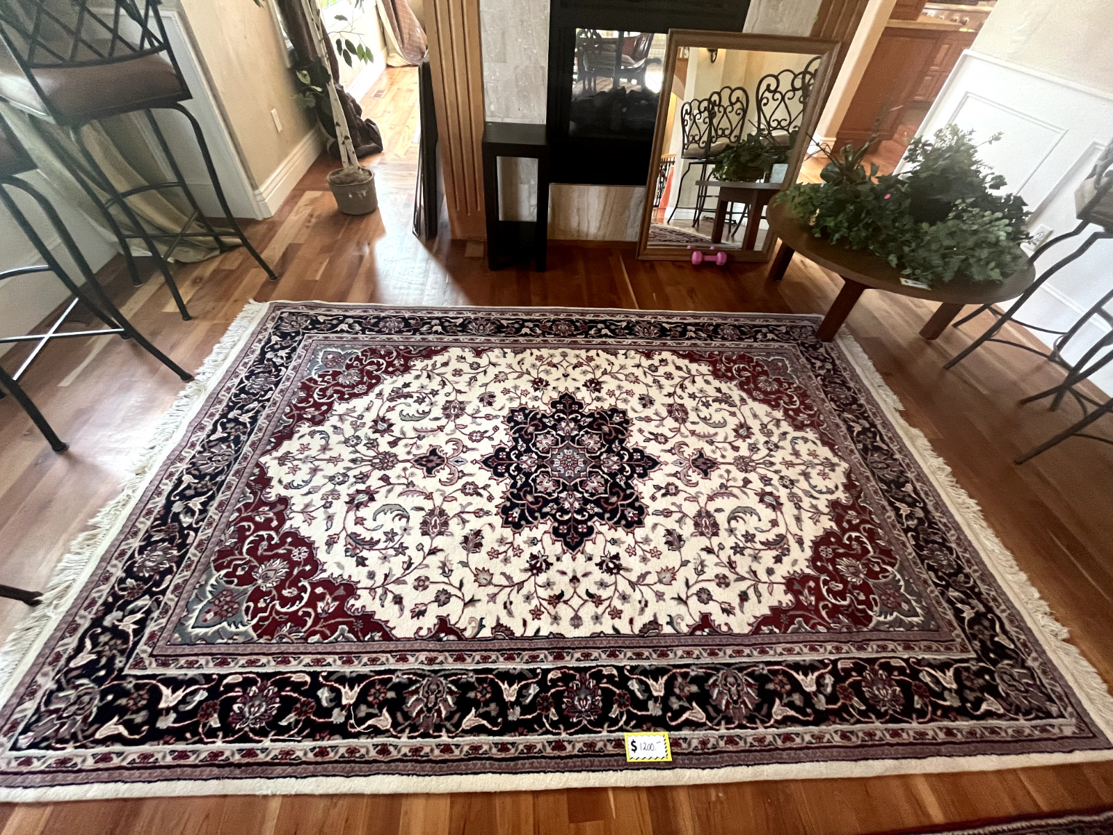 Beautiful Hand Tufted Wool Oriental Area Rug 6 X 9 Cream, Red and Black