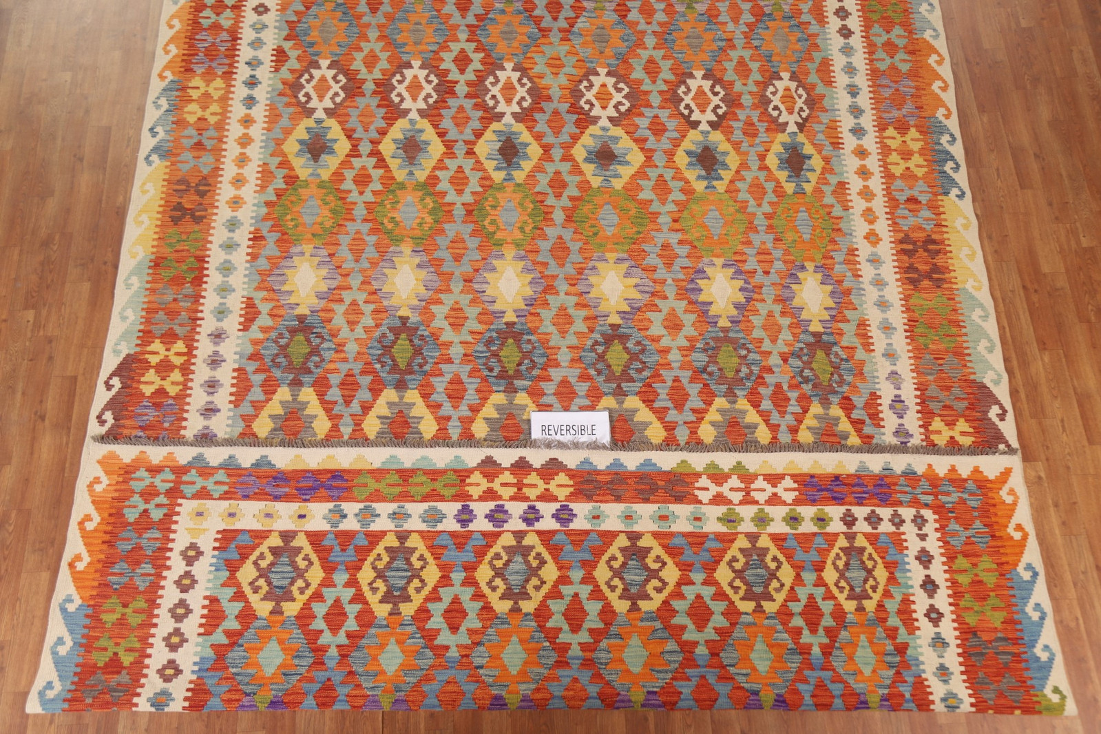 Hand Woven Multicolor Reversible Wool Kilim Geometric Large Rug 10×16 Ft