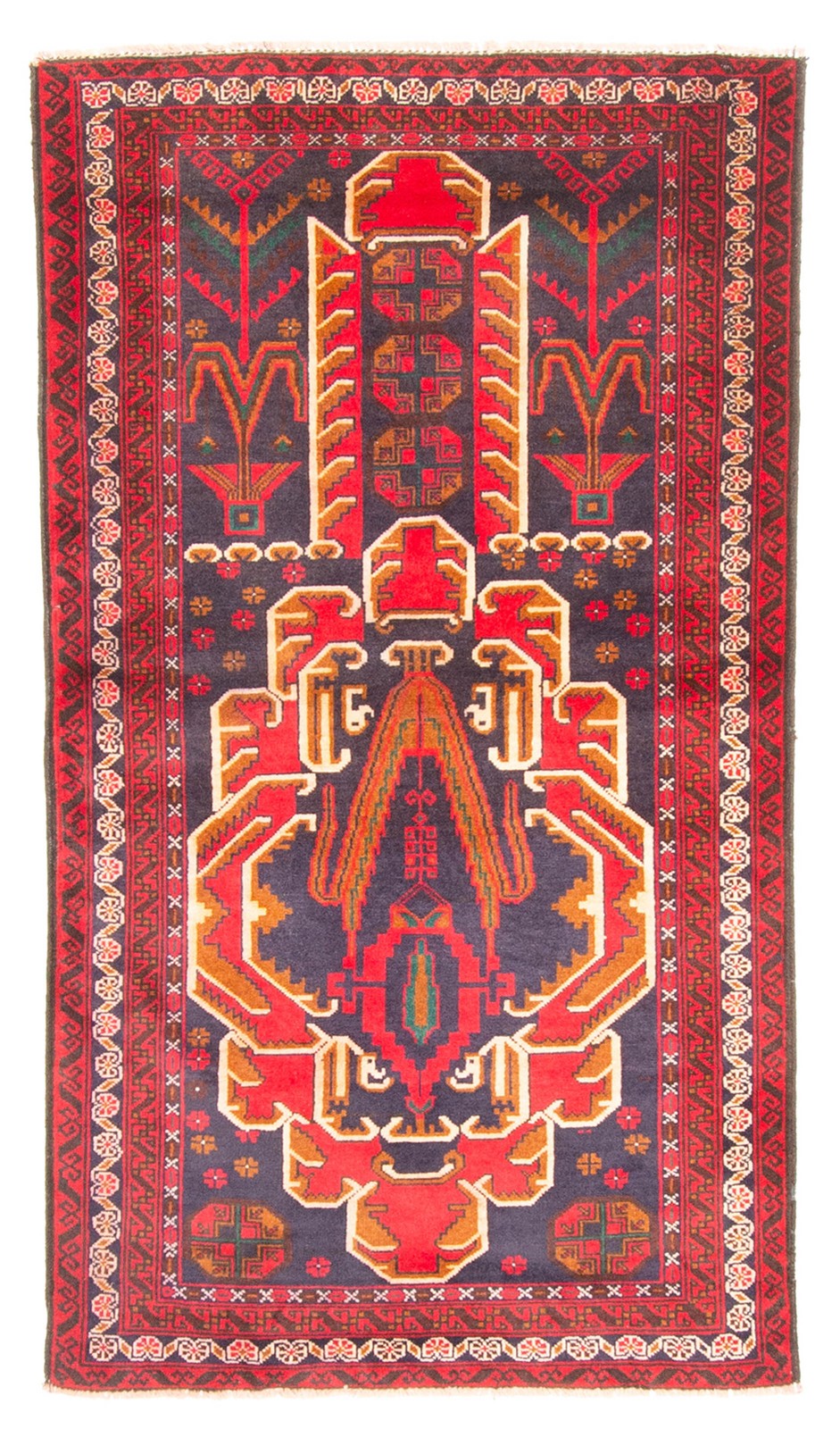 Vintage Dark Navy Traditional 2’9″ x 4’11” Hand-Knotted Oriental Wool Area Rug
