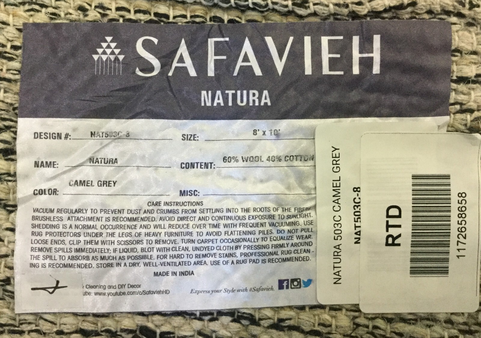 CAMEL / GREY 8′ X 10′ Flaw in Rug, Reduced Price 1172658658 NAT503C-8