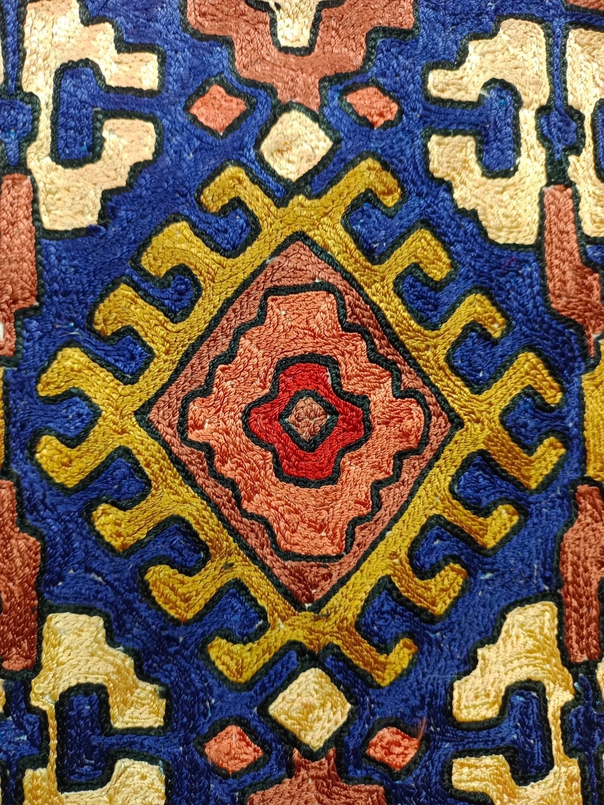 Vintage Beautiful Hand Silk Embroidered Kashmiri Chain Stitch Rug Carpet