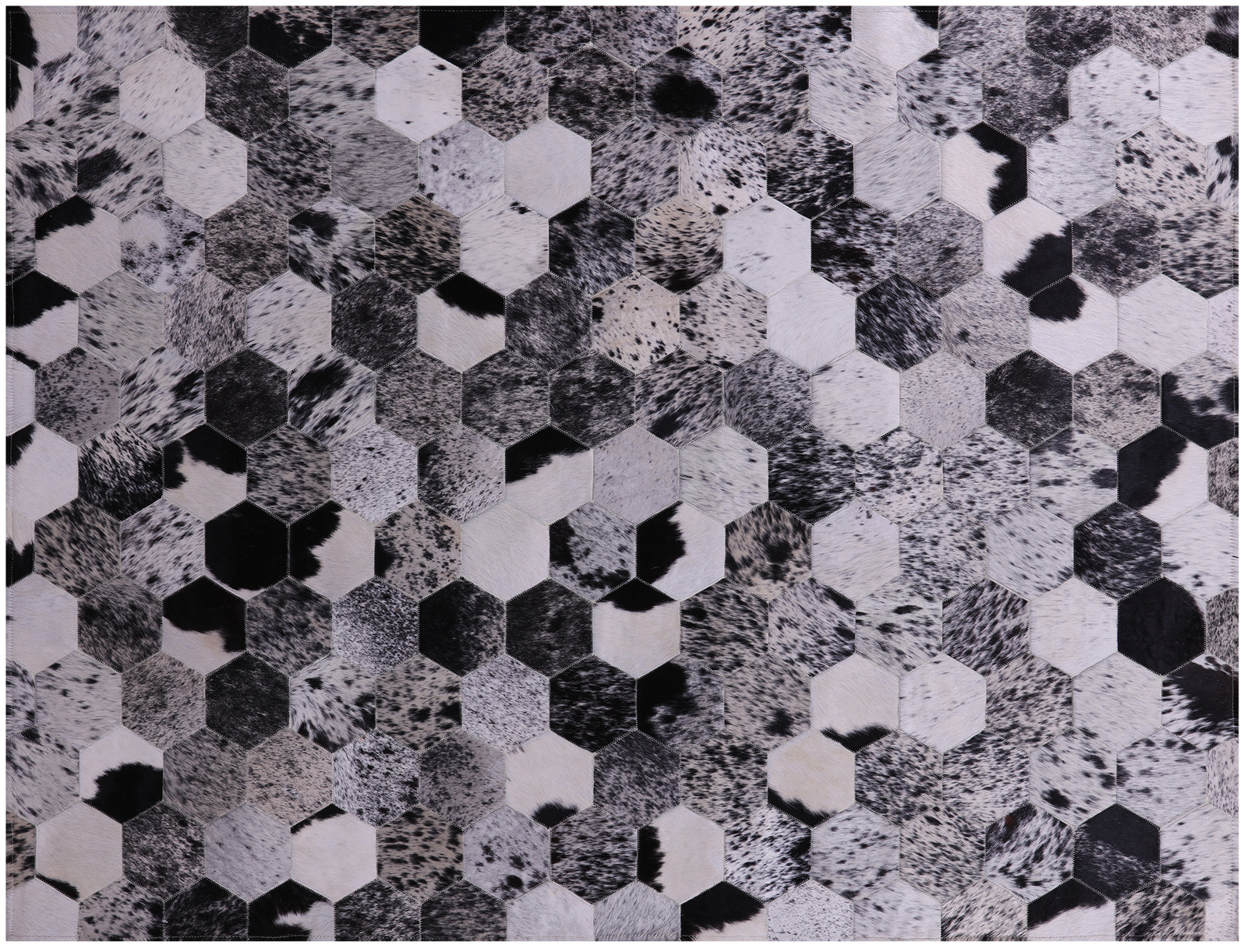 5′ 0″ X 6′ 7″ Black & White Natural Cowhide Hand Stitched Rug – C3446