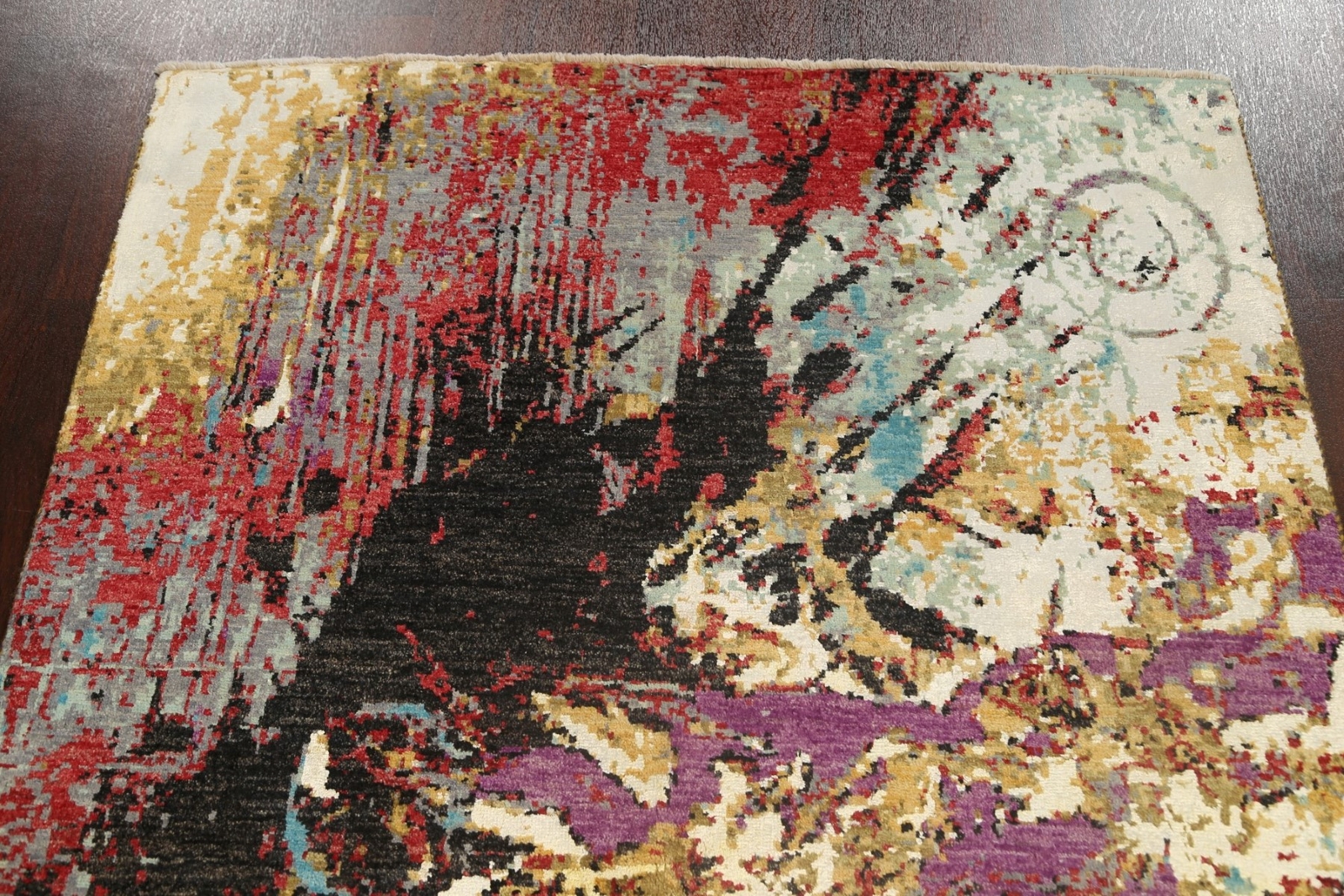 Abstract Hand-knotted Wool/ Silk Rug 4×6 ft Modern Design