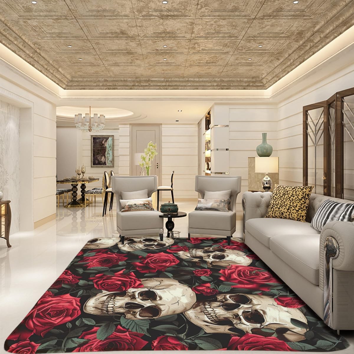 Skull Rose Carpet – Exquisite Pattern, Non-Slip, Soft, 24x36inch