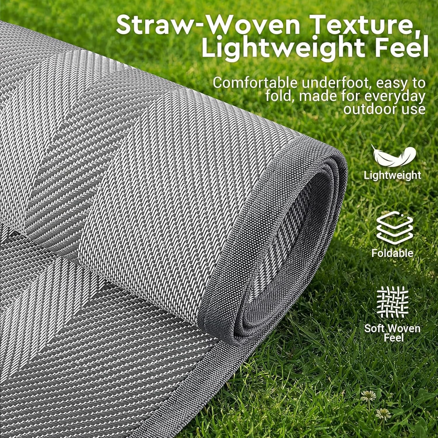 Outdoor Rug Reversible Portable Plastic Straw Camping Rugs for Outside RV,Large