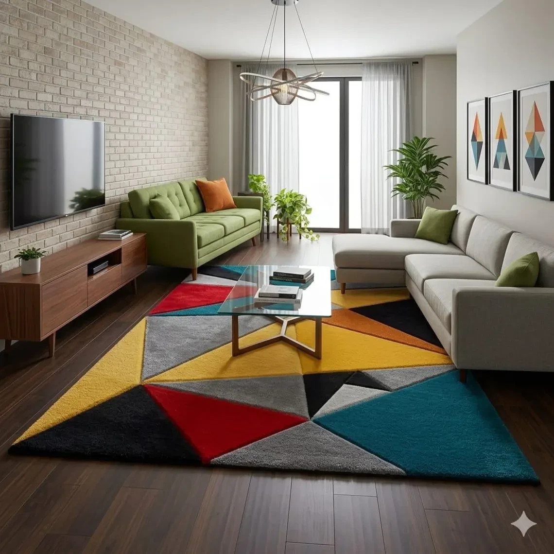 Hand Tufted Wool Rug, Modern Geometric Abstract Design, Living Room Carpet