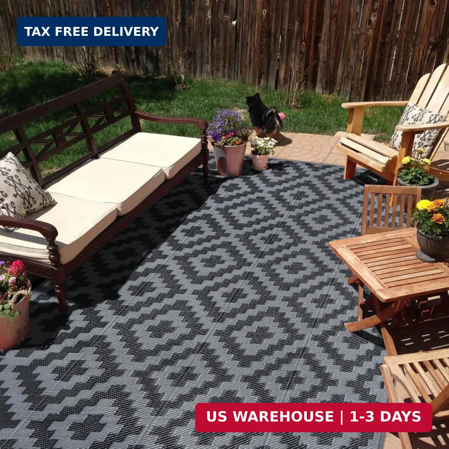 SAND MINE Waterproof Outdoor Rug 5×8 ft, Plastic Reversible Rug, Modern Area Rug
