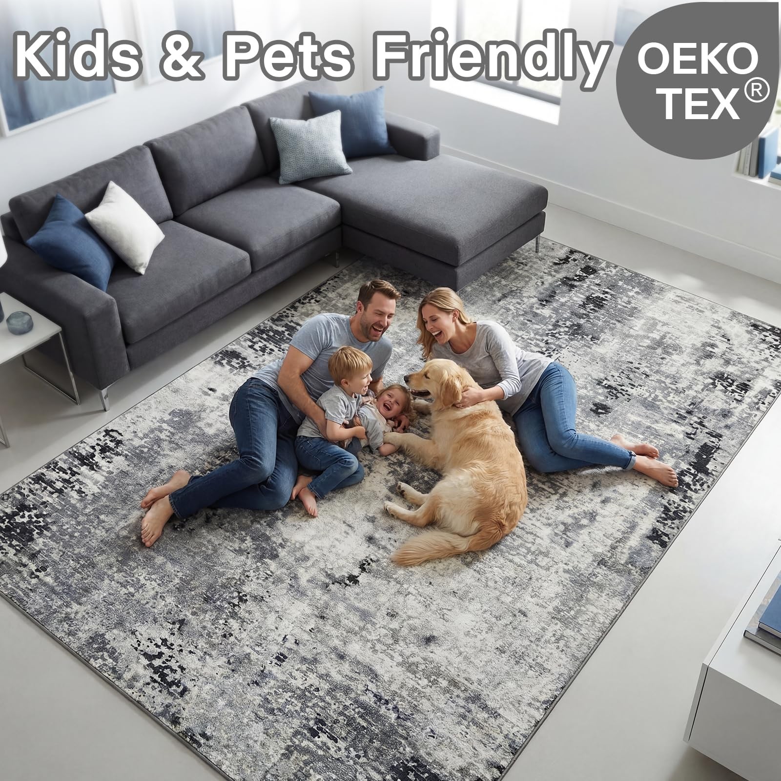 Merelax 6X9 Grey Area Rug For Living Room Large Gray Washable Boho Abstract