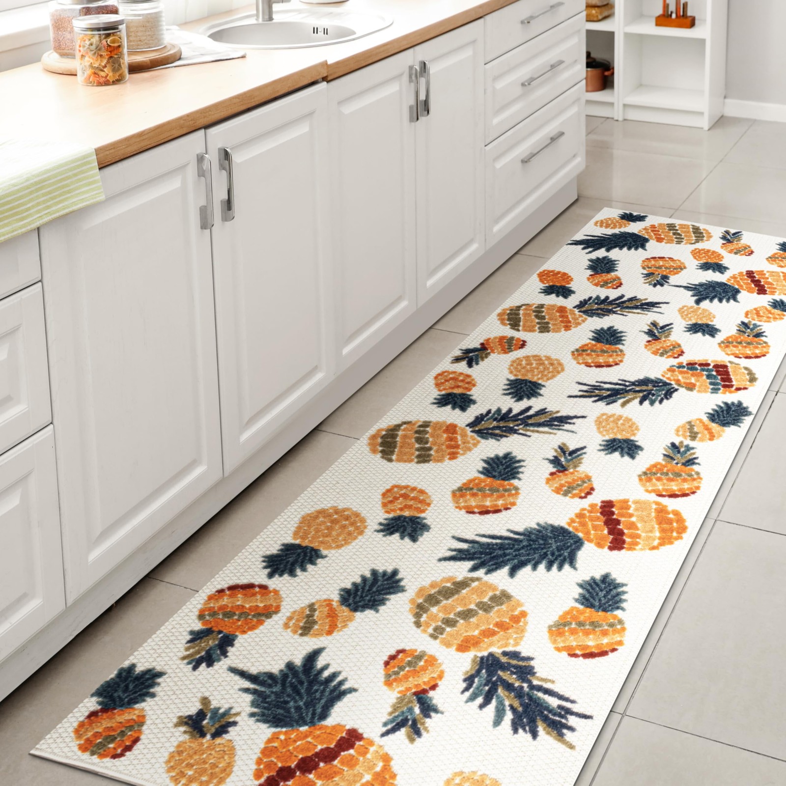 Pineapple High-Low Indoor Outdoor Runner Rug 2X8 Orange/Navy, Ananas Bold for…
