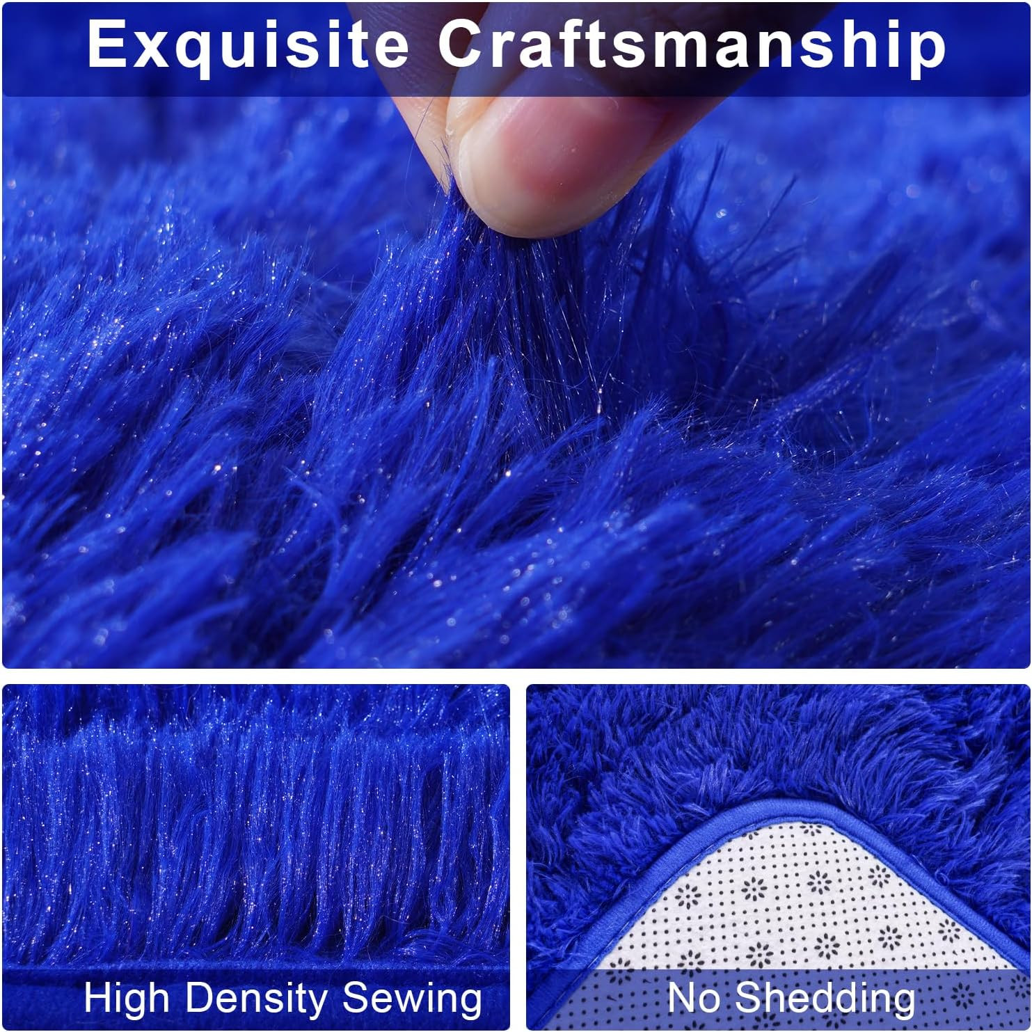 Extra Large 10×14 Ft Blue Fluffy Shag Rug for Living Room & Bedroom Decor