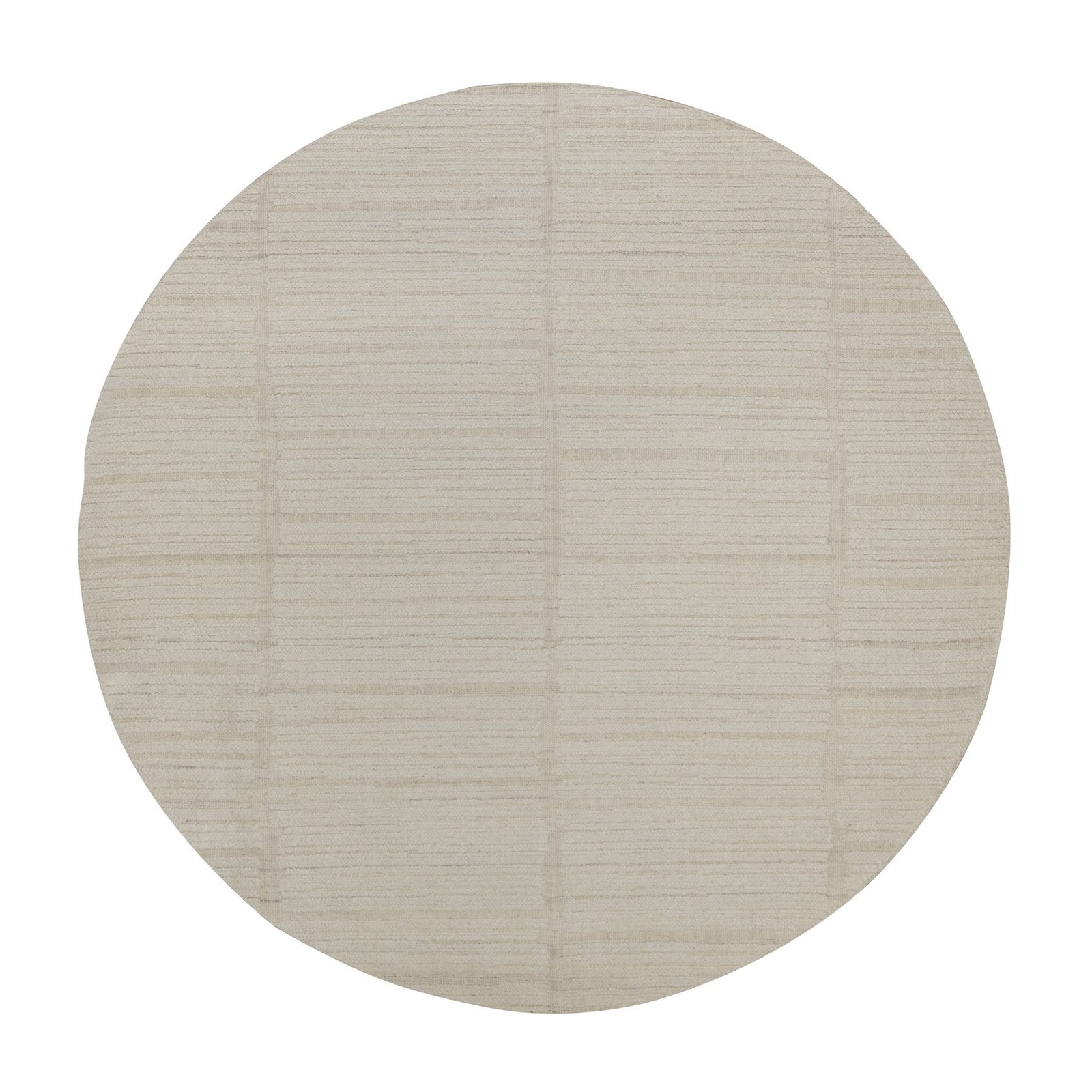 8’x8′ Ivory Modern Piled Flat Weave Hand Knotted Natural Wool Round Rug