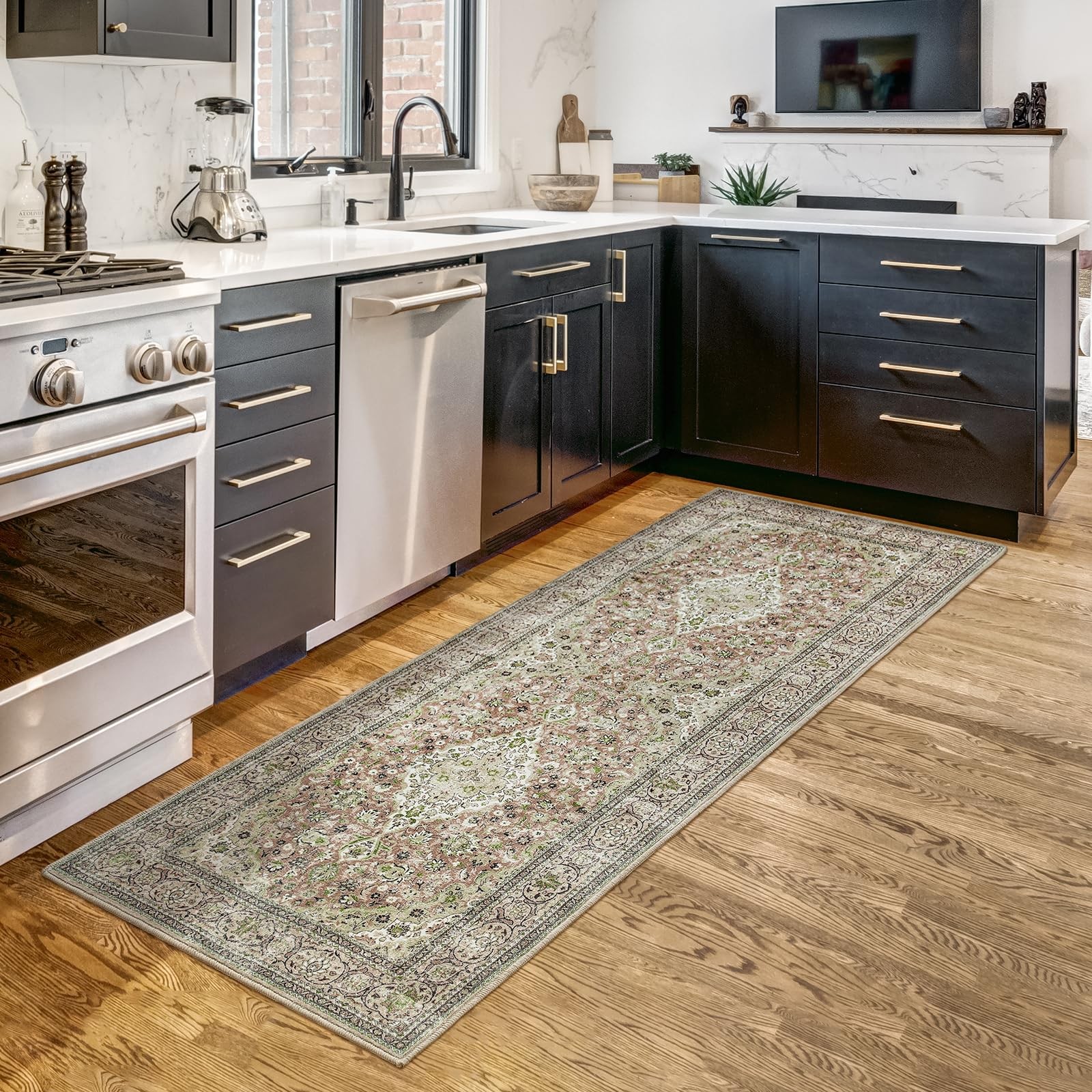 Washable Runner Rug 2×6, Sage Green Rugs Non Slip, Indoor Low Pile Carpet wit…