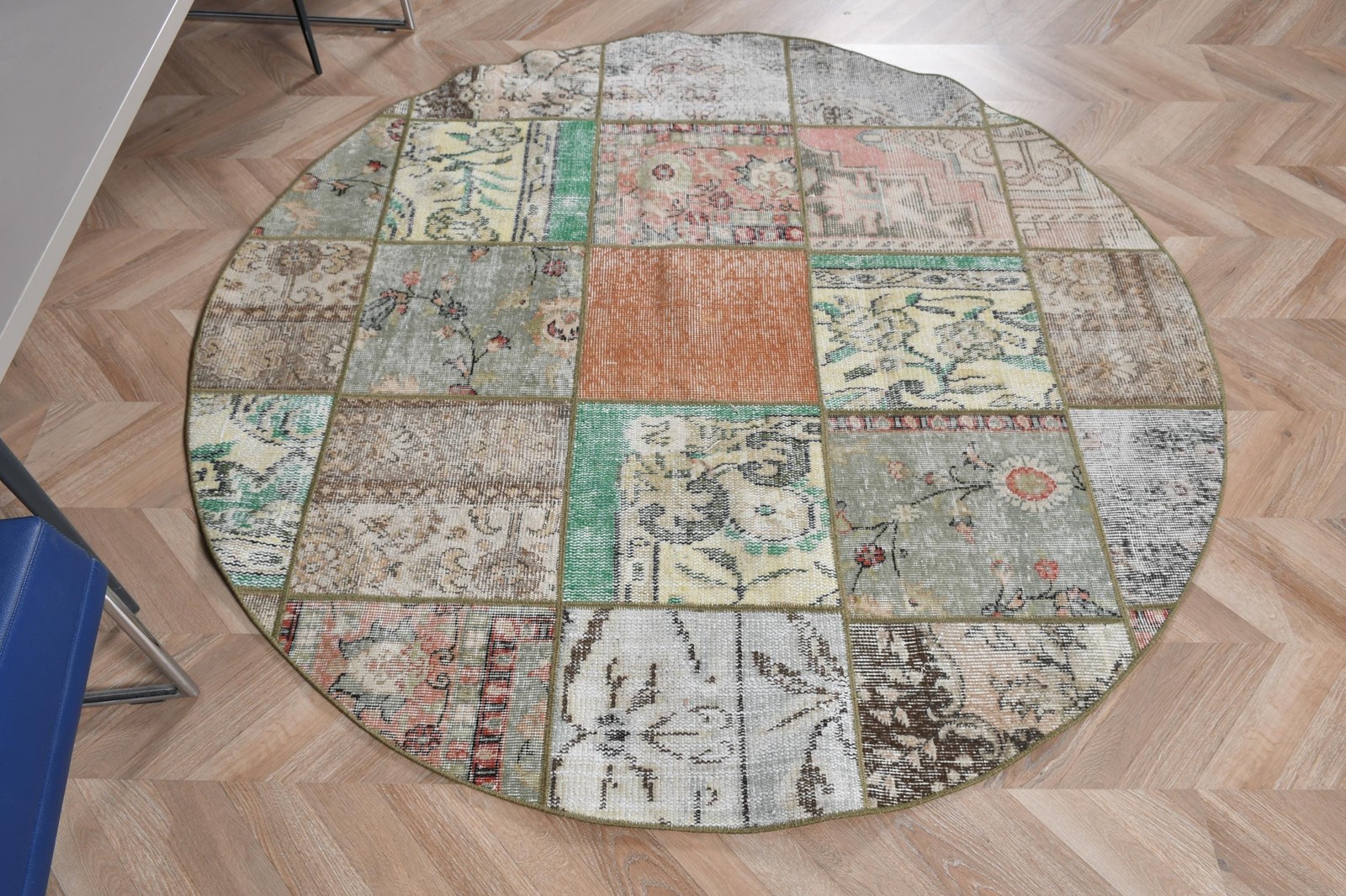 5,2×5,2 ft Rug, Turkish Vintage Rug, Green Brown Ombré Rug