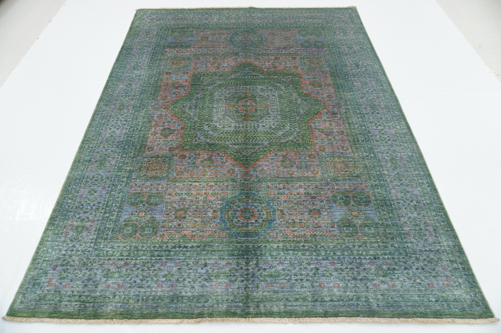 6×8 ft Gray Mamluk Afghan Hand Knotted Wool Medallion Rug