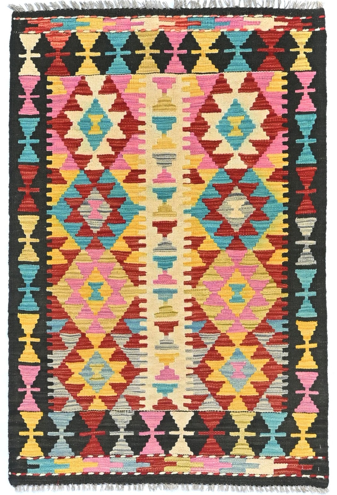 Multicolored 3X5 Kilim Oriental Rug Geometric Design Reversible Small Carpet