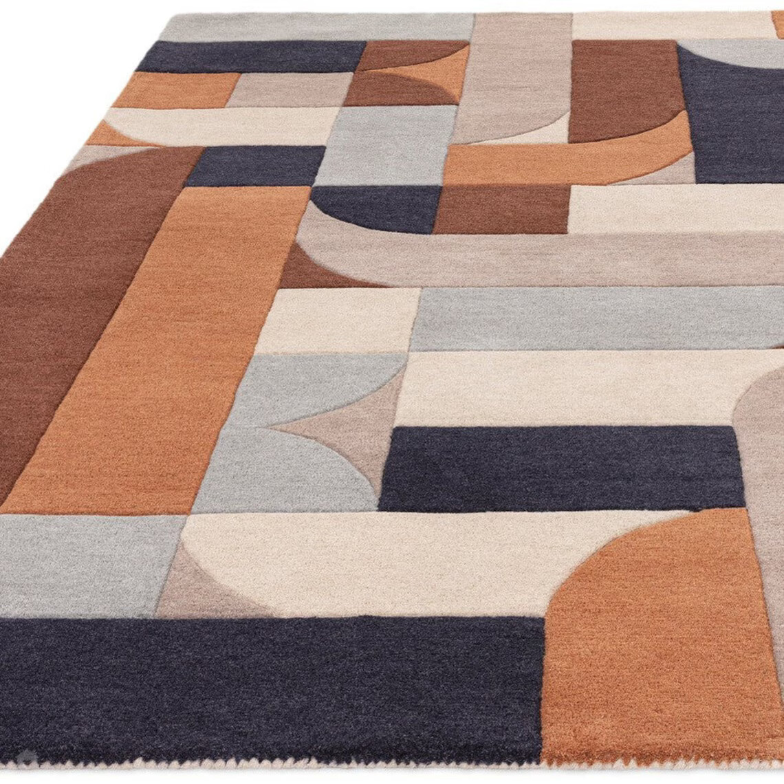 Modern Geometric Hand-Woven High-Density Soft Textured Wool&Viscose Mix Terracot