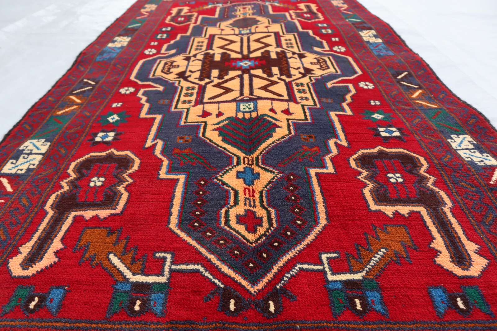 3×5 ft Afghan Rug/ Red Hand-Knotted 1960s Vintage/ Entry Way Rug/ Rug For Kids