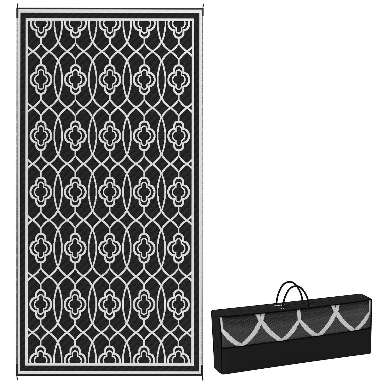 Outsunny Outdoor Rug, 9′ x 18′ Floor Mat, Black White Lantern