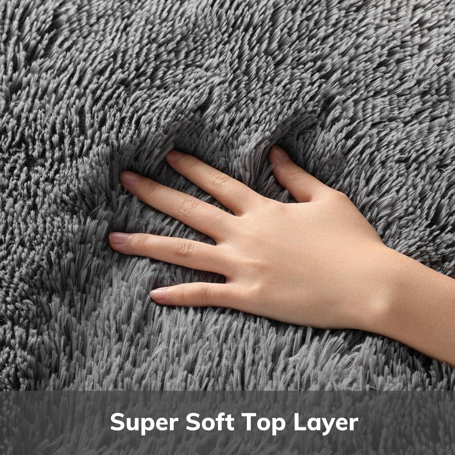 Ophanie Small Rug Upgrade Non Slip Throw Bedside Area Rugs, Fluffy Soft Grey Min