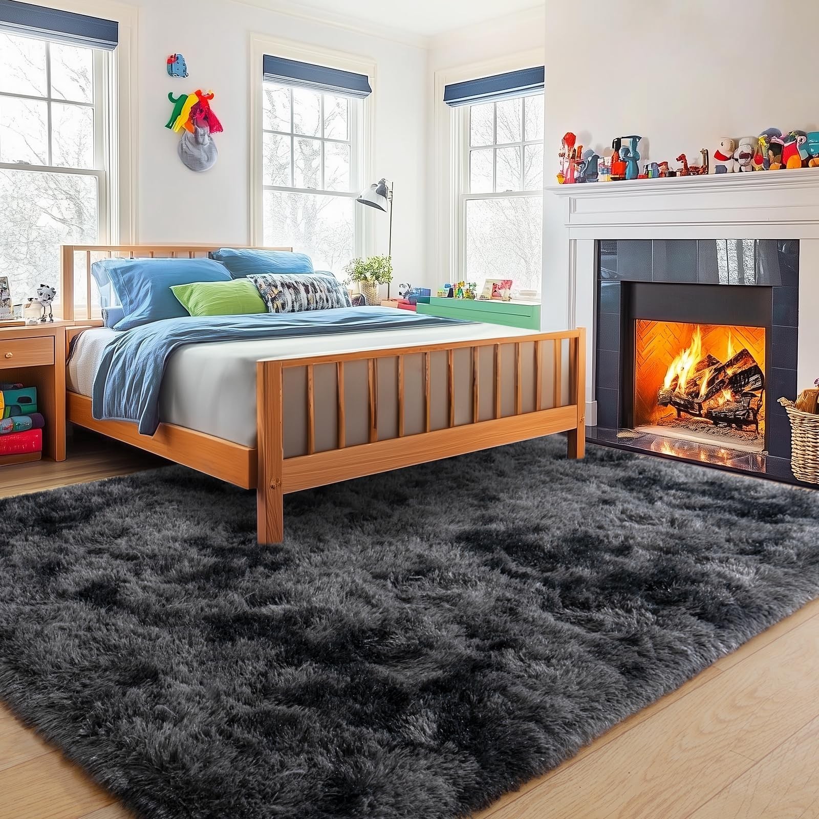 Pipabobo Black And Gray Rugs For Living Room 6X9 Ultra Soft Fluffy Shag Area