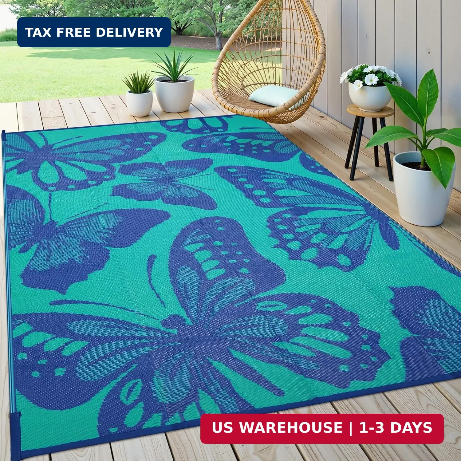 Uphome Outdoor Rug Waterproof 8×10 ft, Patio Plastic Straw Rugs for RV Camping,