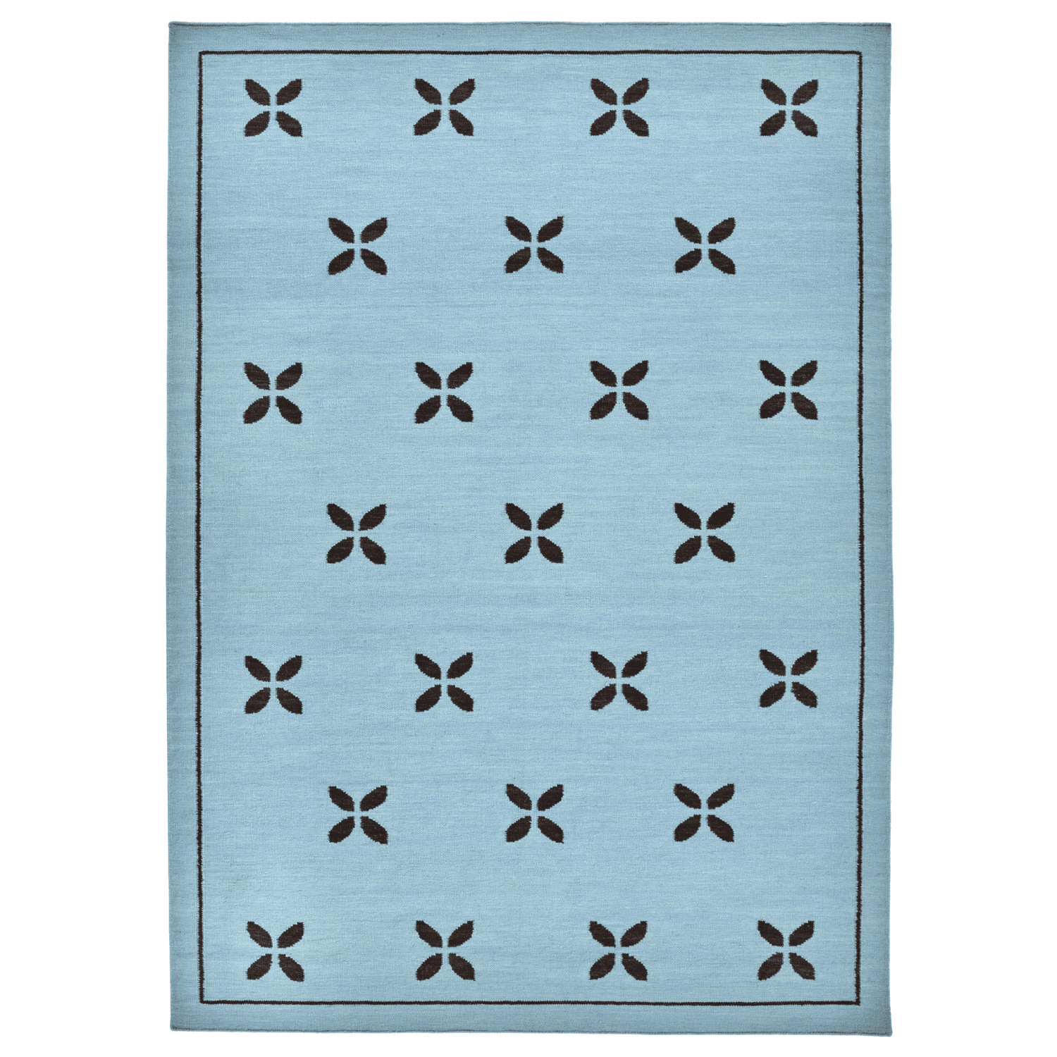 Flatweave Blue Floral Kilim Wool Area Rug Boho Geometric Modern Living Room Rug