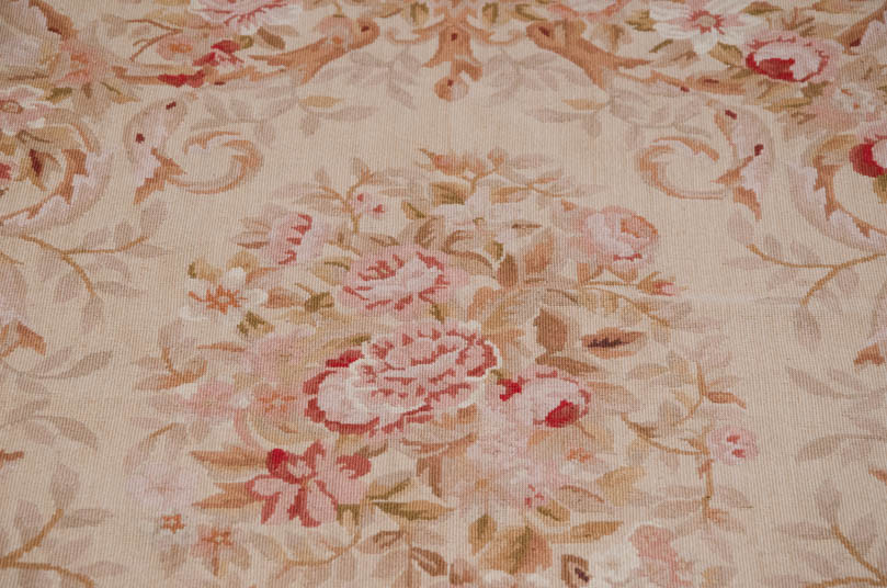 RRA 6×9 Fine Needlepoint French Aubusson Design Beige & Red Rug 14178