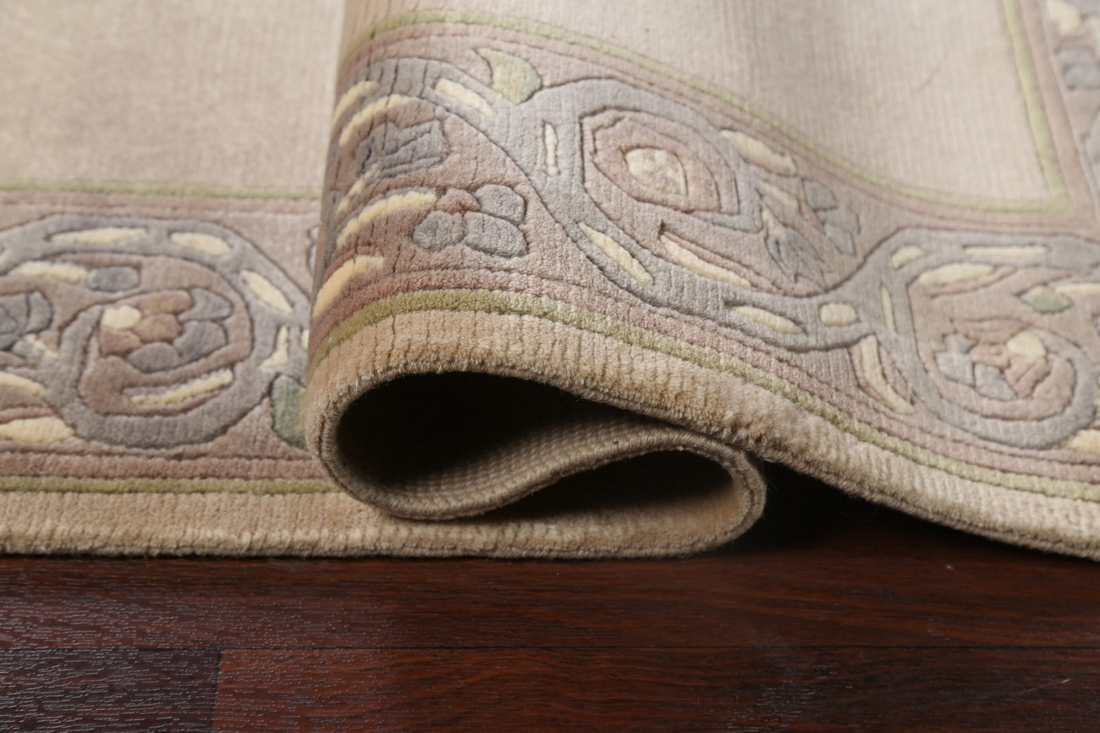 Handmade Solid Nepalese Area Rug 4×5 Ft Beige Wool Carpet Oriental Bordered Rug