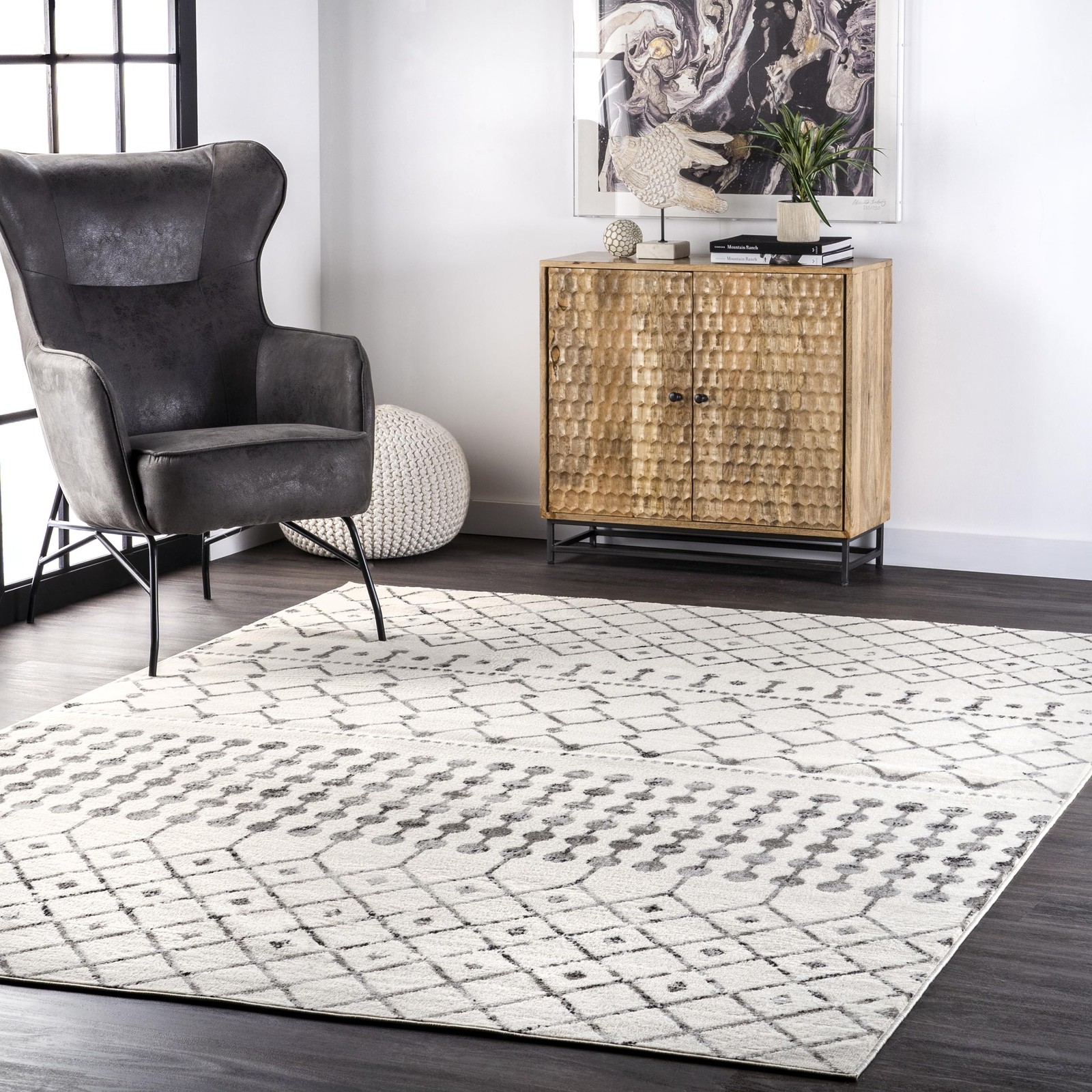 Zola Grey/Cream, 5′ x 8′, Geometric Moroccan, Soft and Cozy, High Traffic, St…