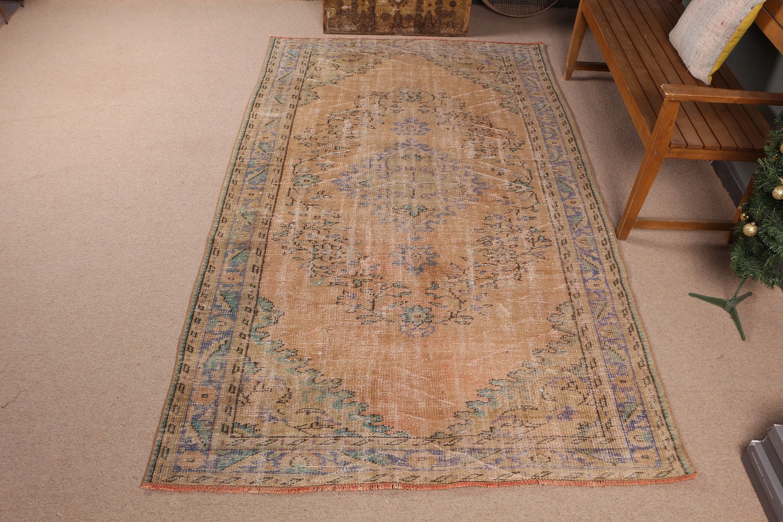 5×8,5 ft Turkish Rug, Brown Camouflage Vintage Wool Rug