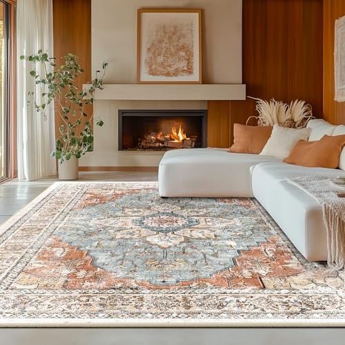 8×10 Area Rug Washable Rugs for Living Room, No Pile Boho Carpet for Entryway