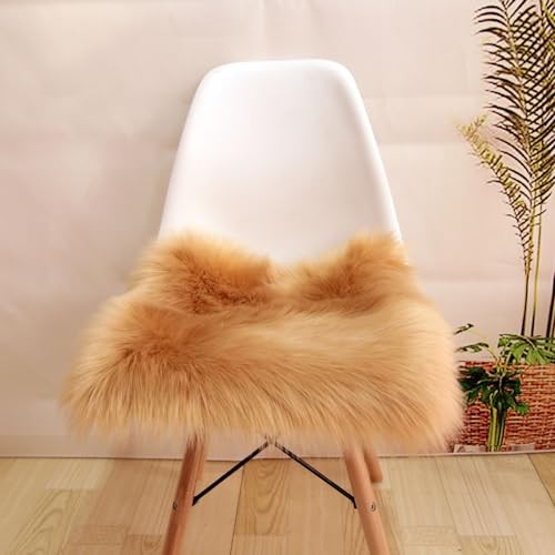 Faux Fur Sheepskin Square Chair Cover Seat Pad Wool Area Rugs Mat Carpet (Kha…