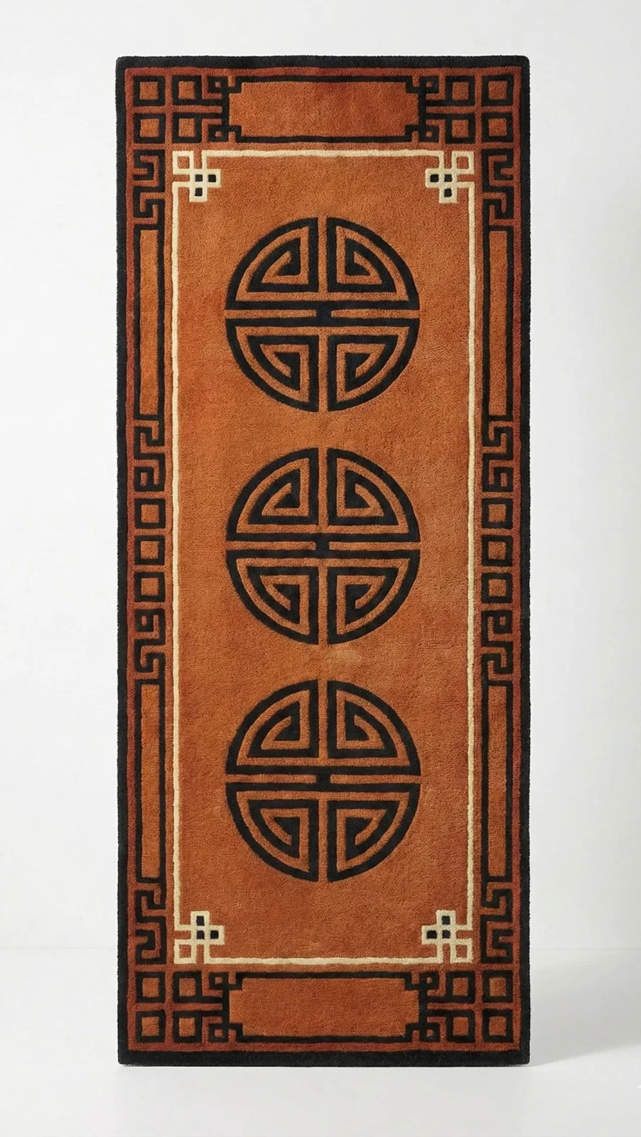 Hand-Tufted Geometric Symbol Runner,Orange&Black Traditional Carpet,Custom Handm