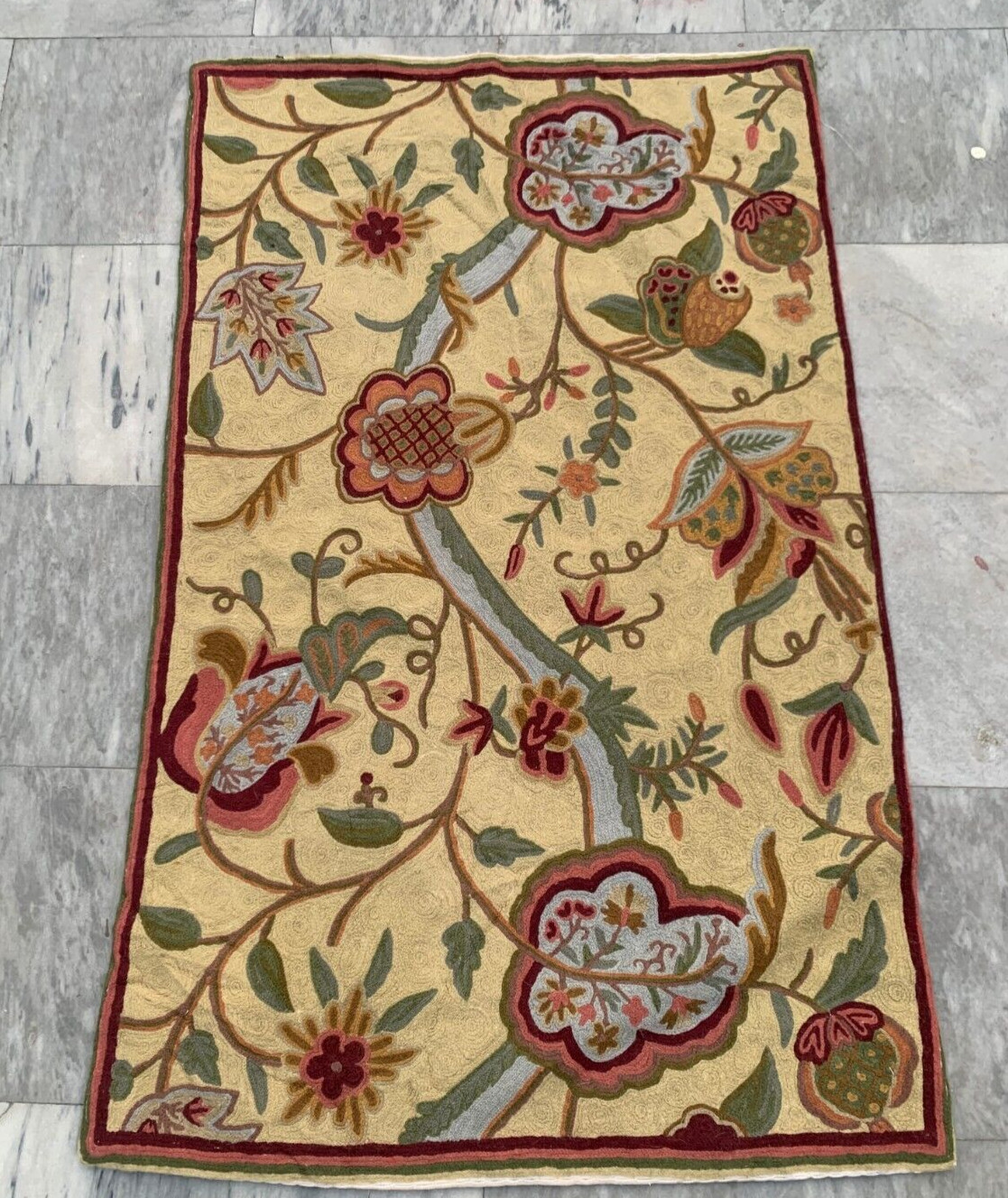 Vintage French Style Aubusson Rug Needlepoint Chain stitch Rug 3×4 ft Free Ship