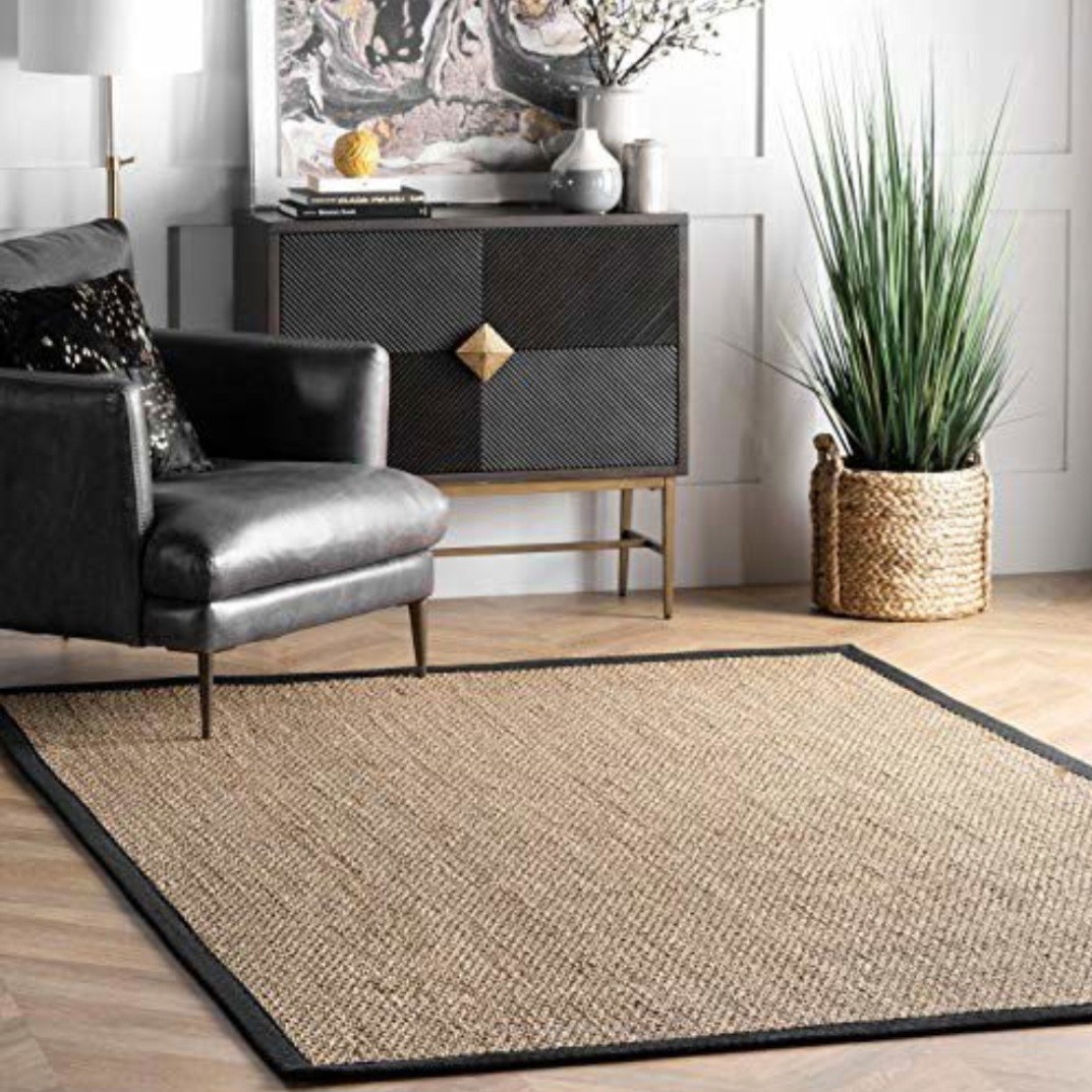 Nuloom Elijah 2’x3′ Basketweave Seagrass Area Rug Black/Natural