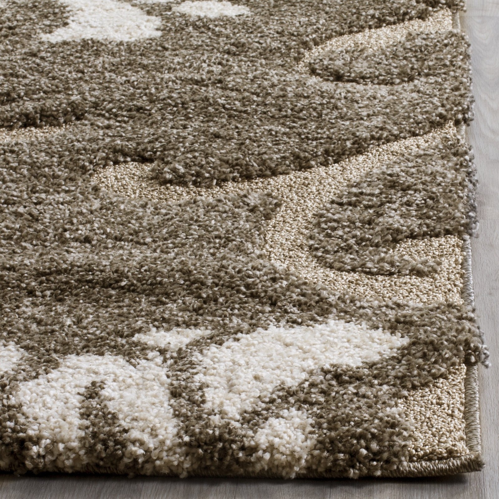 Florida Shag Collection Area Rug – 5′ Round, Smoke & Beige, Floral Design, Non-S
