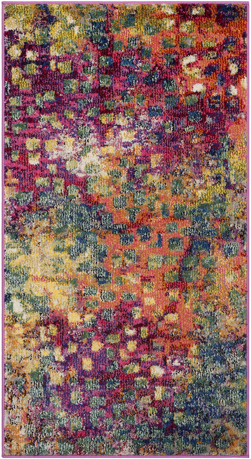 Monaco Collection Accent Rug – 2’2″ x 4′, Pink & Multi, Abstract Watercolor D…