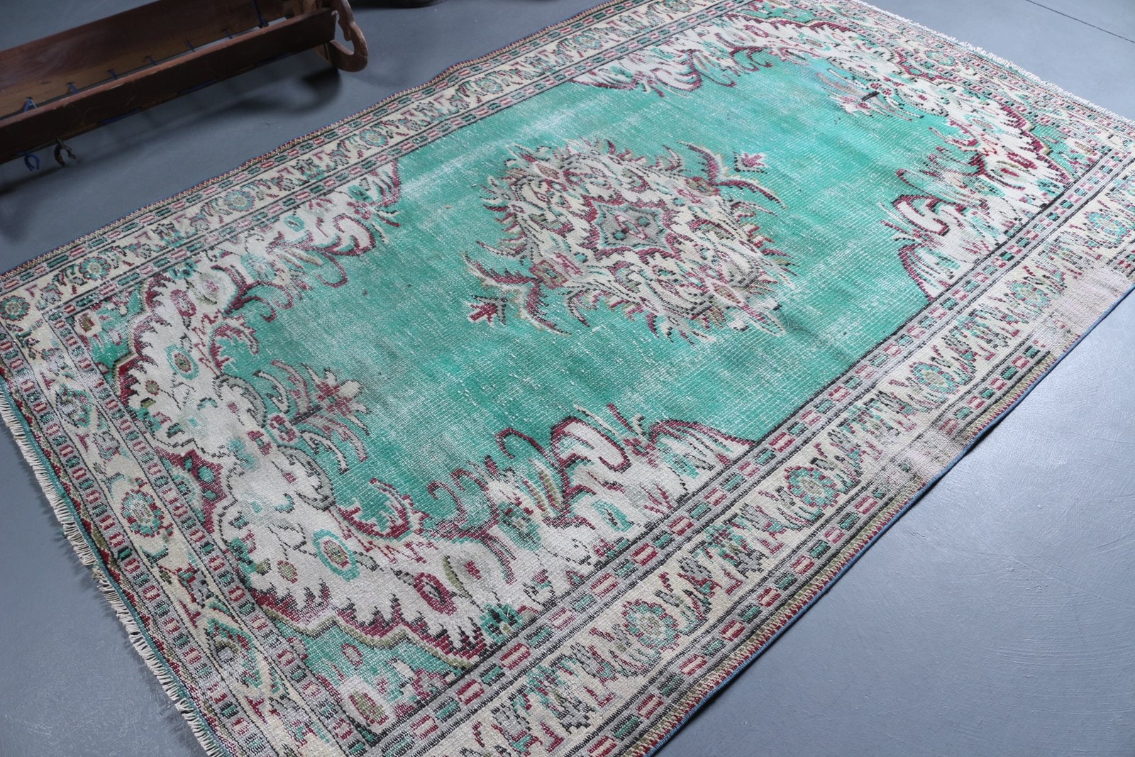 5,2×7,8 ft Large Turkish Rug, Vintage Rug, Blue Red Oriental Wool Rug