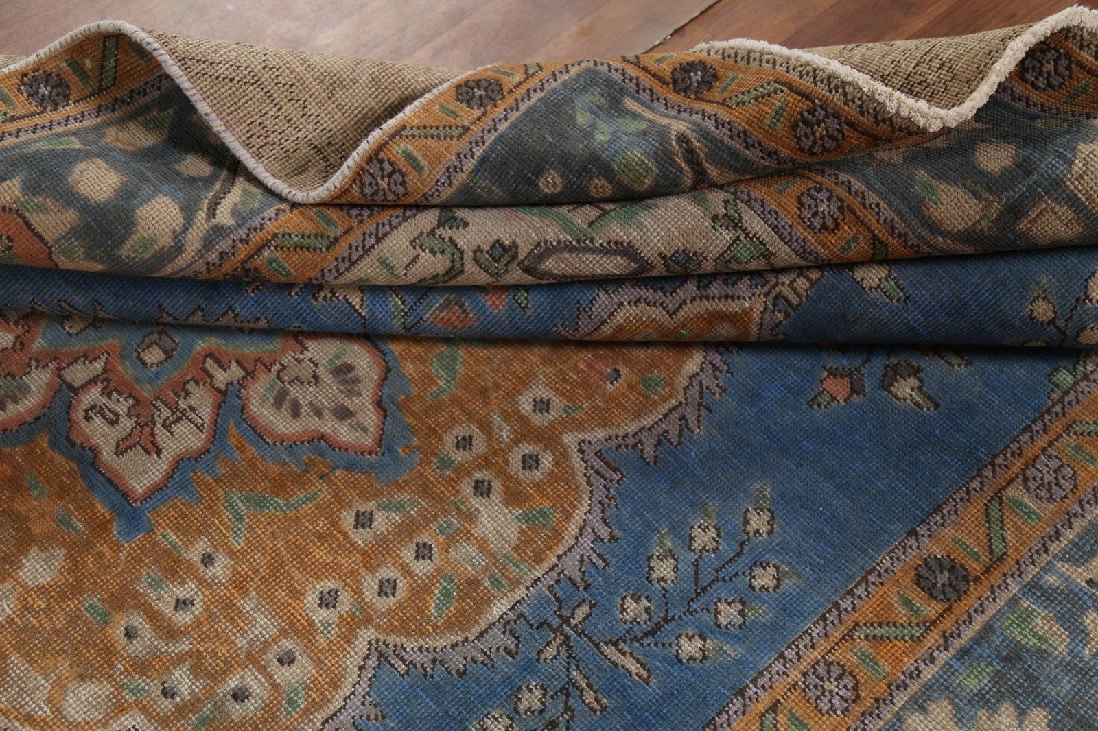 Blue Vintage Overdyed Tebriz Area Rug 6×9 Hand-knotted Wool Living Room Carpet