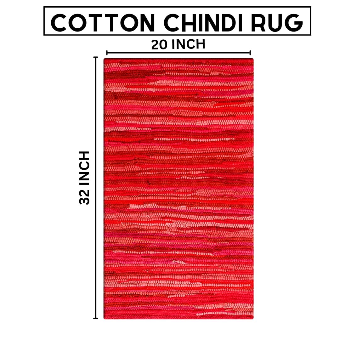 Hand Woven 100% Cotton Chindi Rag Rug 20″x32″ – Red Multi, Recycled Reversibl…