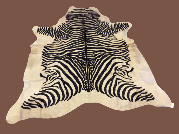 Cowhide Area Rug – Zebra Black Print On Off-White – 79″ W x 84″-GRADUATION GIFT