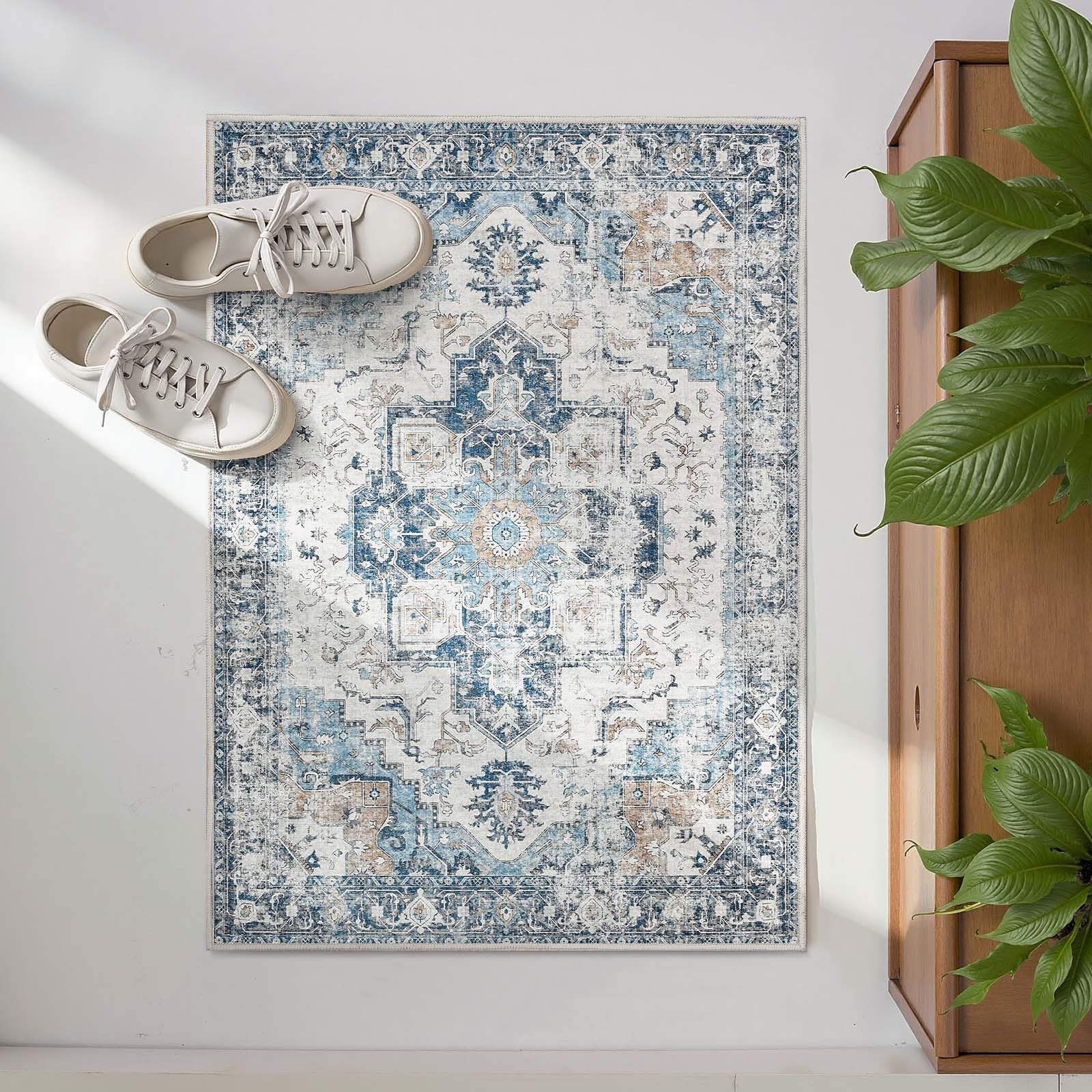 Kelda Area Rug 2×3 Entryway Rug Washable Doormat Vintage Indoor Distressed Do…
