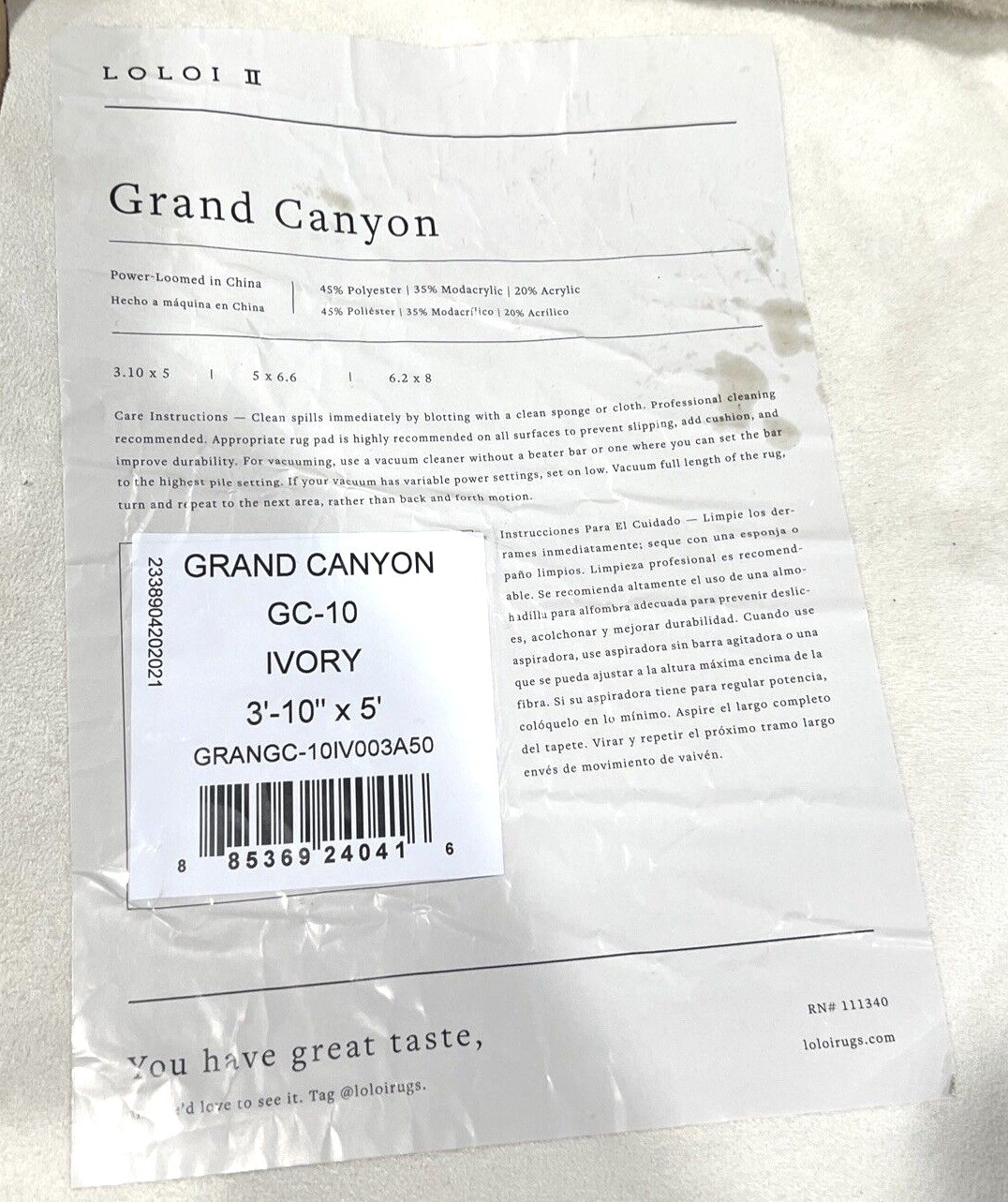 Loloi II Grand Canyon Ivory 3′-10″ X 5′ Area Rug GRANGC-10IV003A50 (Damaged)