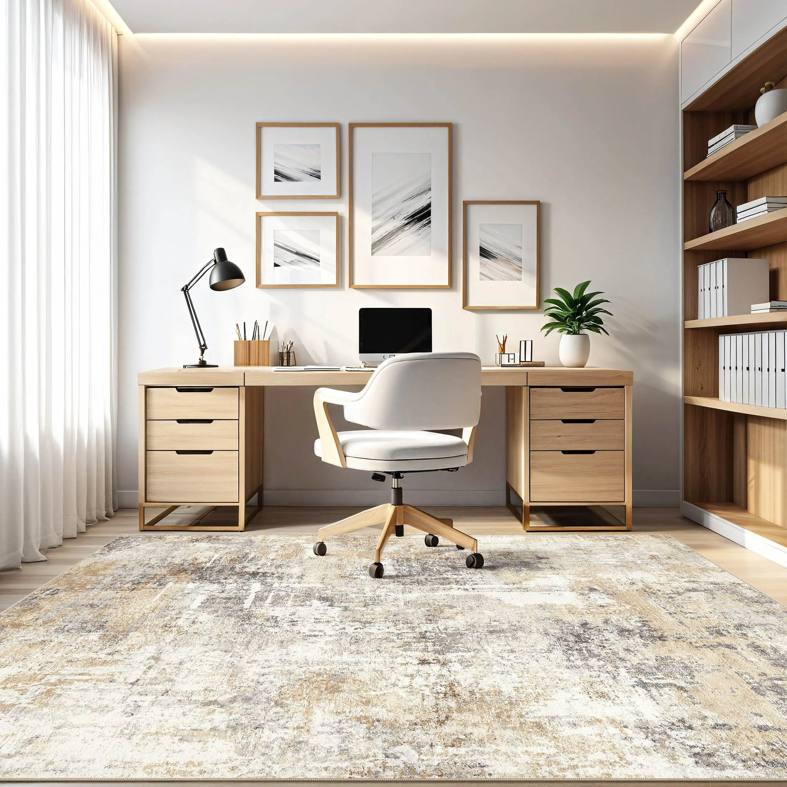 8’X10′ Washable Area Rugs for Living Room, Modern Abstract Printed Carpet, Non S