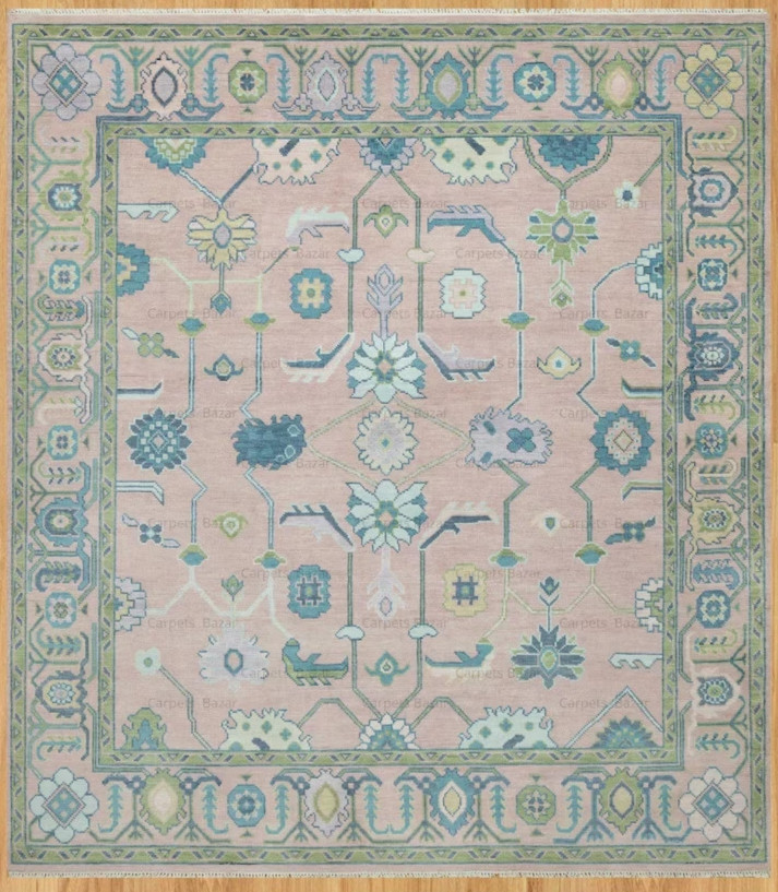 Muted Pink Wool Hand Knotted Turkish Oushak Area Rug For Livingroom 8×10 9×12 ft