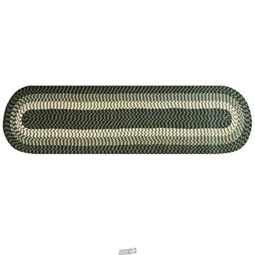 Alpine Indoor Braided Runner Rug Hunter Green Stripe 24″X108″ 100% Polypropylene