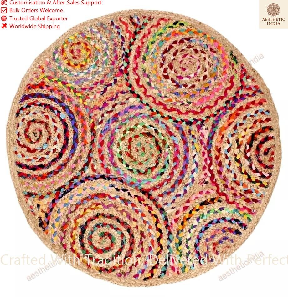 7 x 7 Feet Indian Handmade Jute Area Rugs Hand Woven Boho Carpet