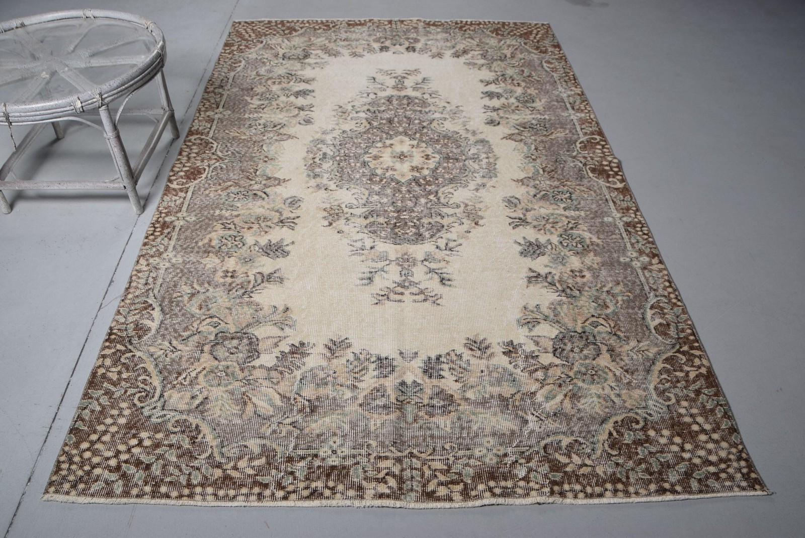 5,4×7,5 ft Vintage Rug, Turkish Large Rug, Beige Brown Plants & trees Rug