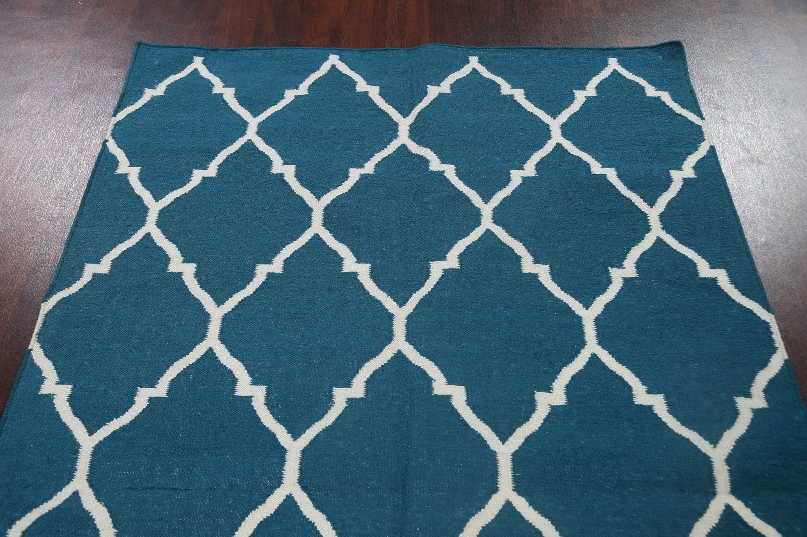 Reversible Durrie-Kilim All-Over Trellis Oriental Area Rug Flat-Weave Wool 5’x8′